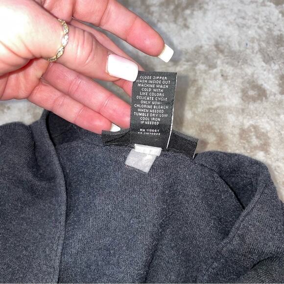 Lane Bryant charcoal gray with black faux leather pockets zip up cardigan SZ 18 - Picture 5 of 11